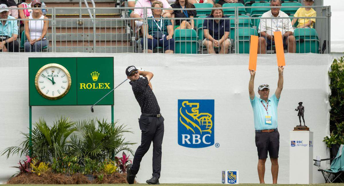 Corey Conners tee shot from no. 1 during the final round of the RBC Heritage Presented by Boeing at Harbour Town Golf Links on Sunday, April 21, 2024 in Sea Pines on Hilton Head Island.