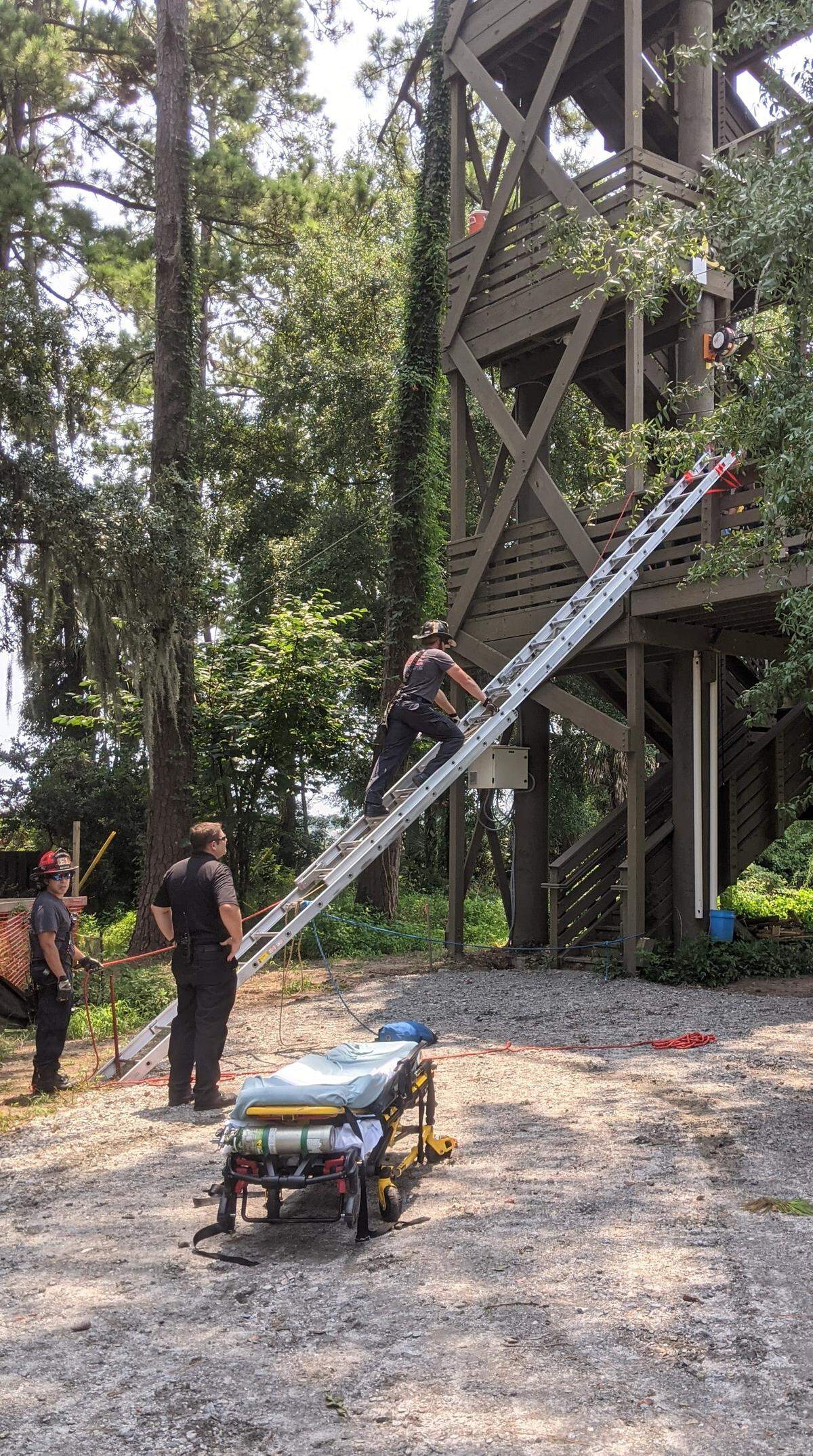 Hilton Head Fire and Rescue officials respond to a man injured on a zip line at Adventure Hilton Head on July 23, 2021.
