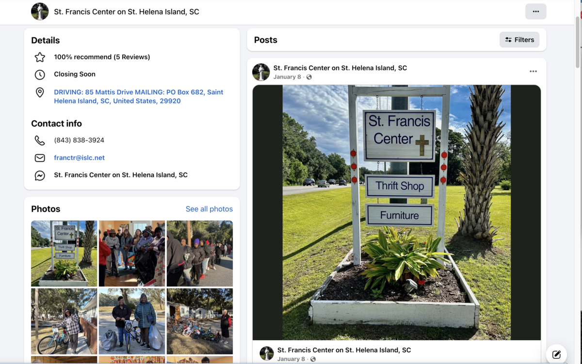 A screenshot from St. Francis Center’s Facebook page that showed their original sign that was located on Sea Island Parkway on St. Helena Island.