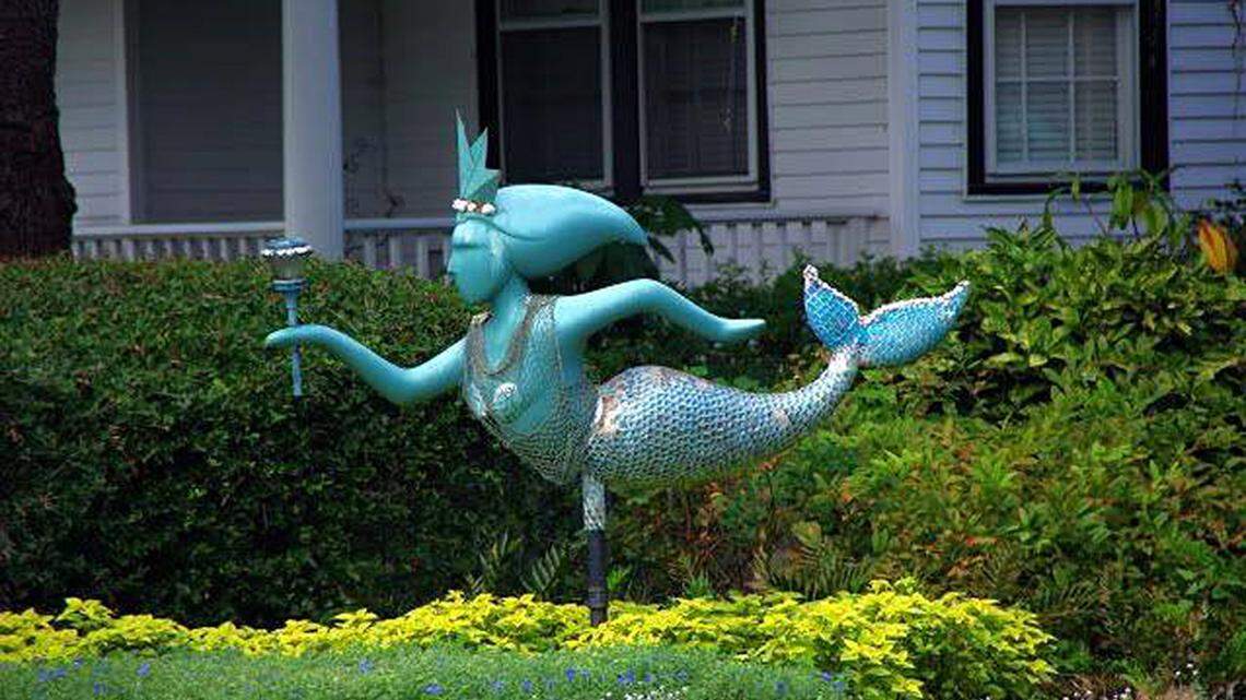 The mermaid sculpture, "Mermaid de Libert," previously located in Logan Park on Bay Street near the intersection with North Street in Beaufort has been missing since January 2015 according to artist Brenda Beasley.