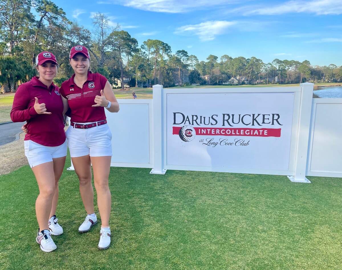 The University of South Carolina’s Sophia Burnett, right, and her sister, Camila, left, grew up in Bluffton.
