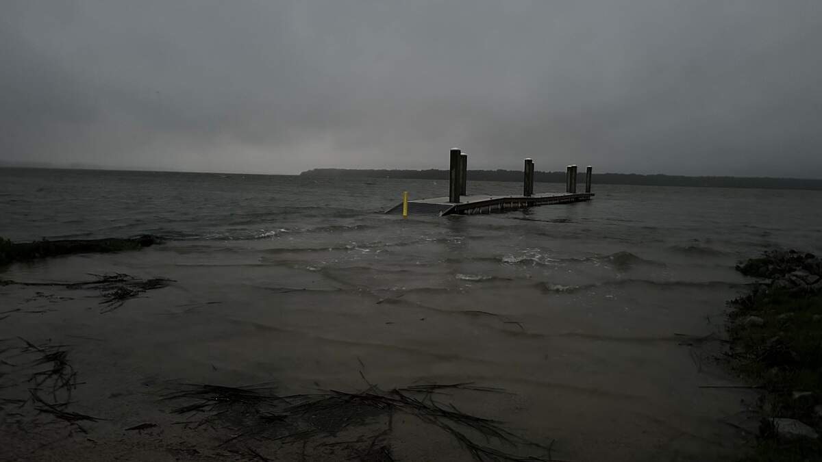 H. E. Trask Sr. boat landing in Bluffton is flooded over Wednesday evening.