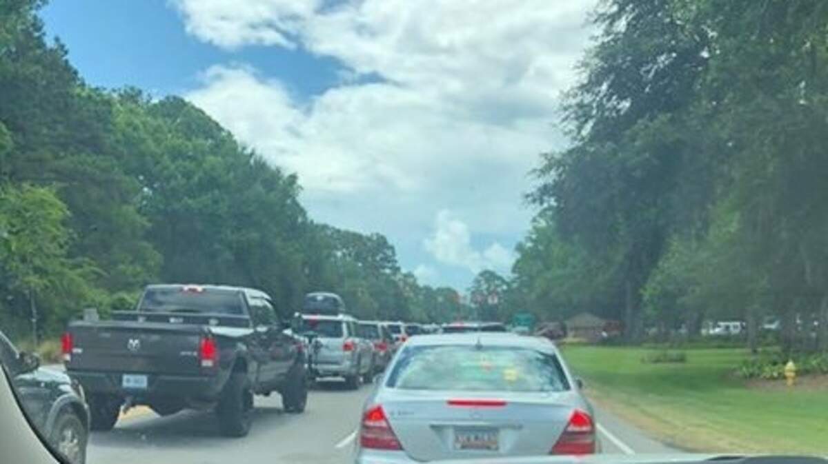 A look at the Sea Pines Traffic Circle area Thursday afternoon after a water line broke.