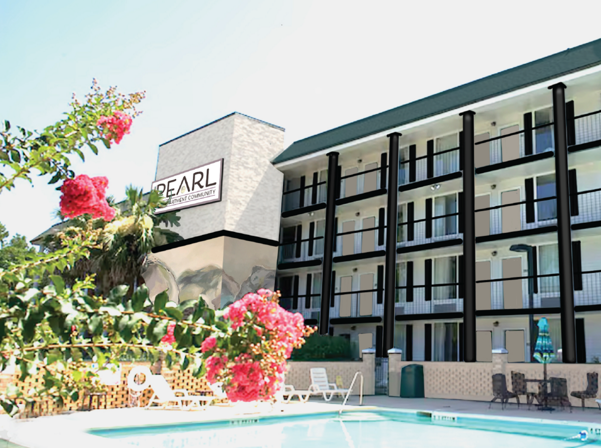 An rendering shows The Pearl Studio Apartments.