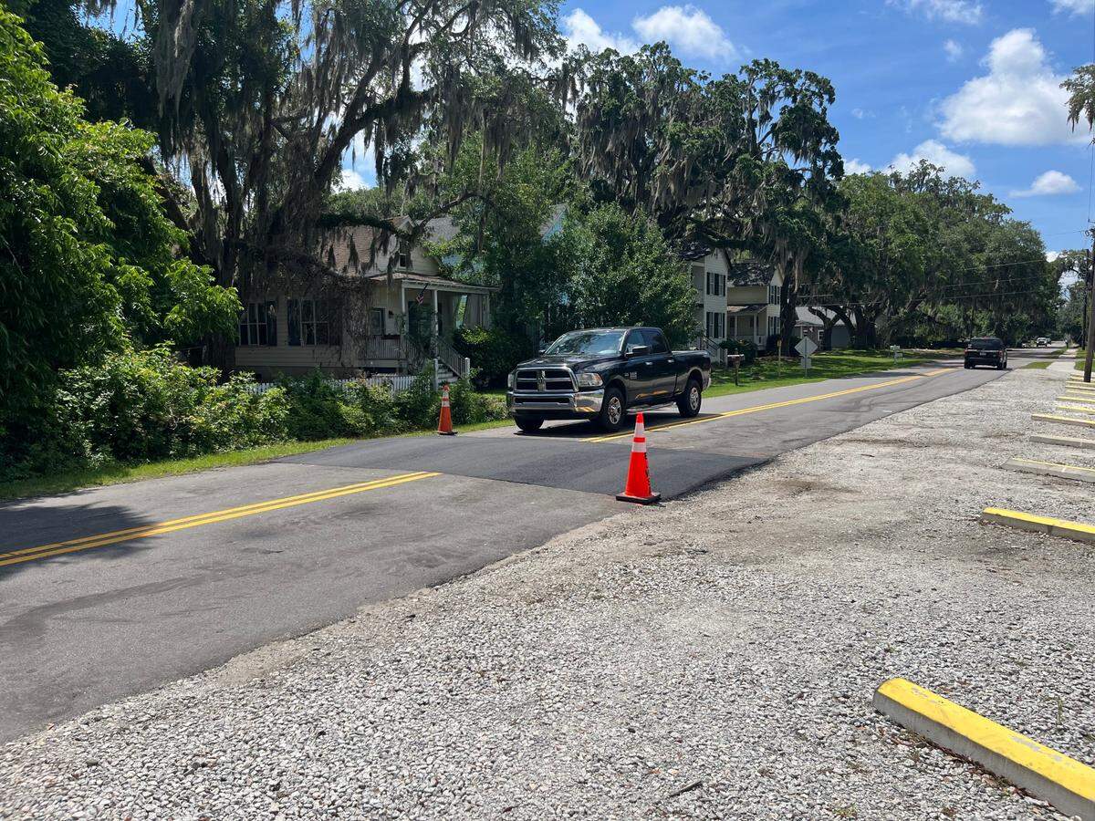 This speed bump on London Avenue was one of several that were repaired because they were too high when originally installed.