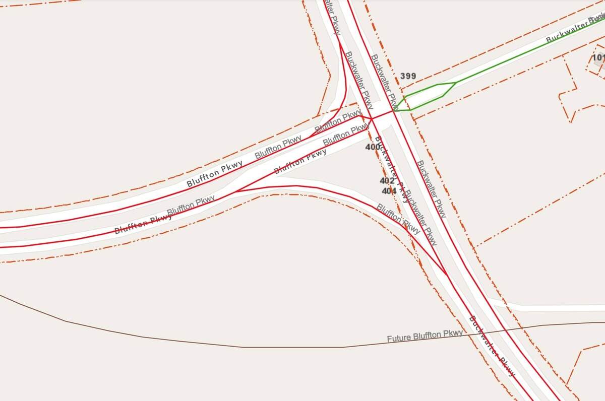 A screenshot of the proposed site of the intersection realignment at Buckwalter Parkway and Bluffton Parkway on Beaufort County’s GIS mapping site.
