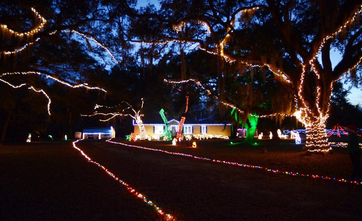 The Brendlen family house outside Ridgeland is surrounded by a Christmas light display on Friday. The family begins working on the setup of over 80,000 lights in October said Chelsea Brendlen. Visitors are welcome to visit the display where the family is collecting donations for Ridgeland’s Jessie Webster, who is undergoing treatment for Burkett’s Lymphoma.
