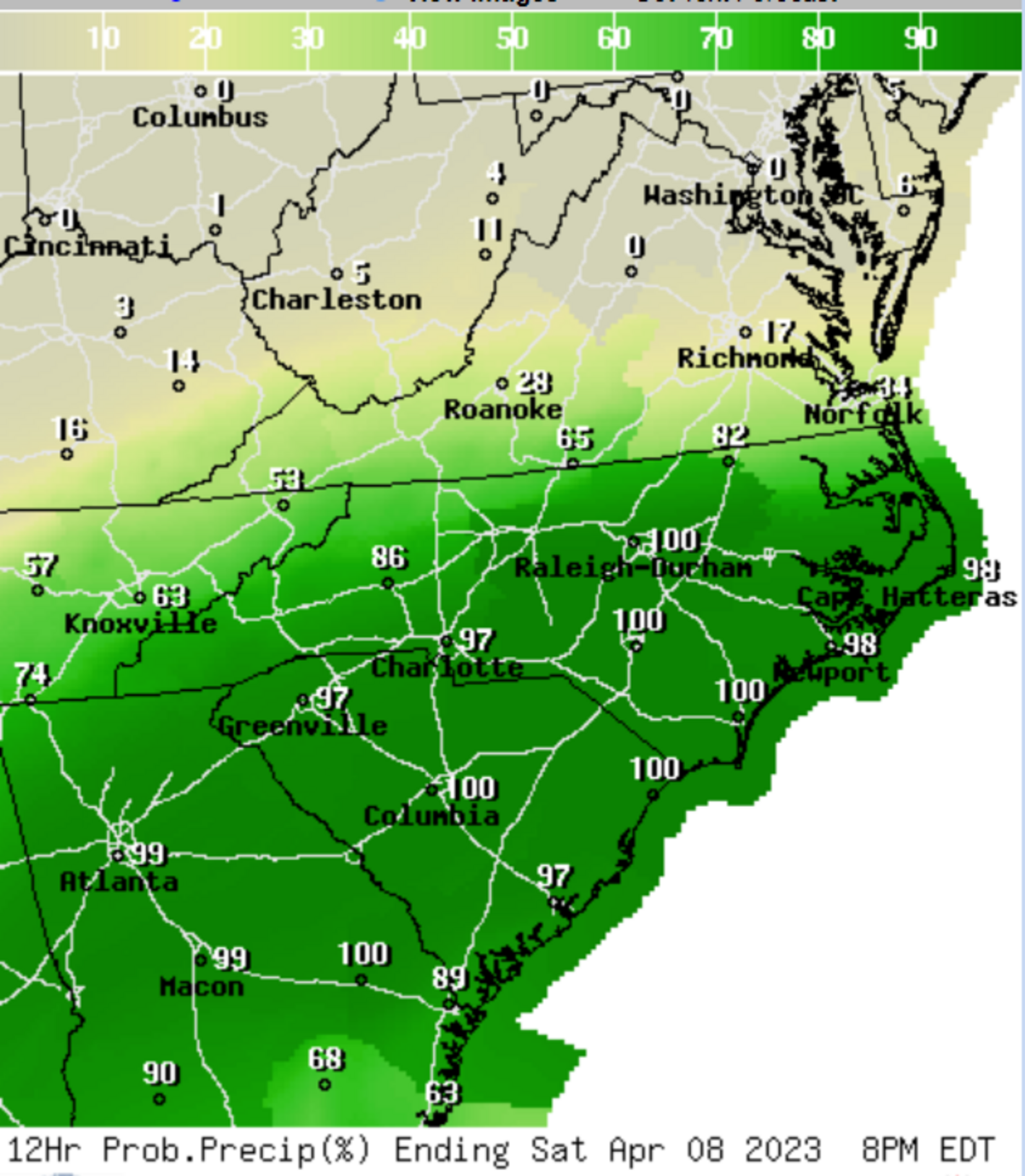 Most of South Carolina can expect rain throughout the day Saturday as a cold front reaches the Southeast.