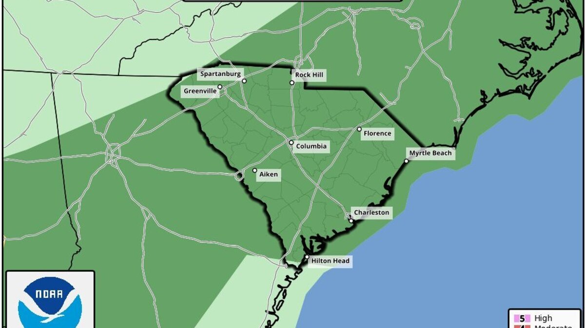 Severe weather outlook for Wednesday in South Carolina, according to the National Weather Service.
