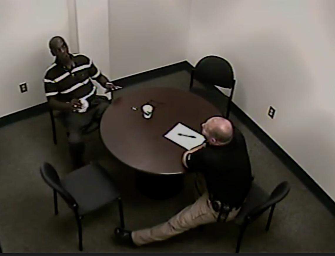 Investigator Charles Raley interviews Isaiah Gadson on June 10, 2016, at the Beaufort Police Department, where Gadson confessed to shooting John Dorth in the neck earlier that morning outside a Beaufort convenience store.