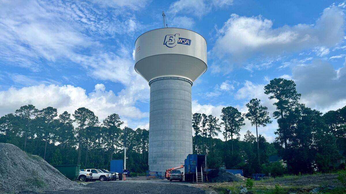 Beaufort-Jasper Water and Sewer Authority’s new water tower in Bluffton, located off of Bluffton Parkway, is almost complete. August 5, 2025.