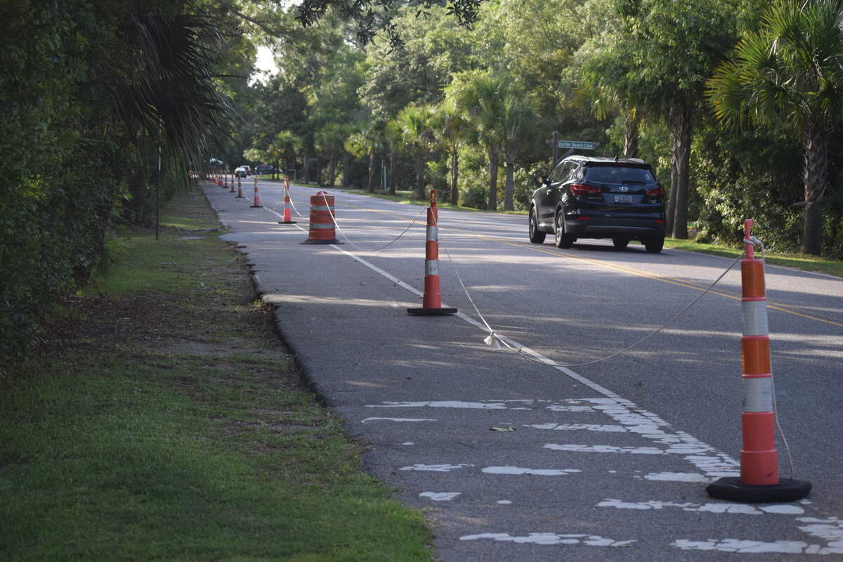 The shoulder of Burkes Beach Road on Hilton Head Island, where beachgoers have parked in recent years, was roped off in 2020. The shoulder is pictured on Monday, June 21, 2021.