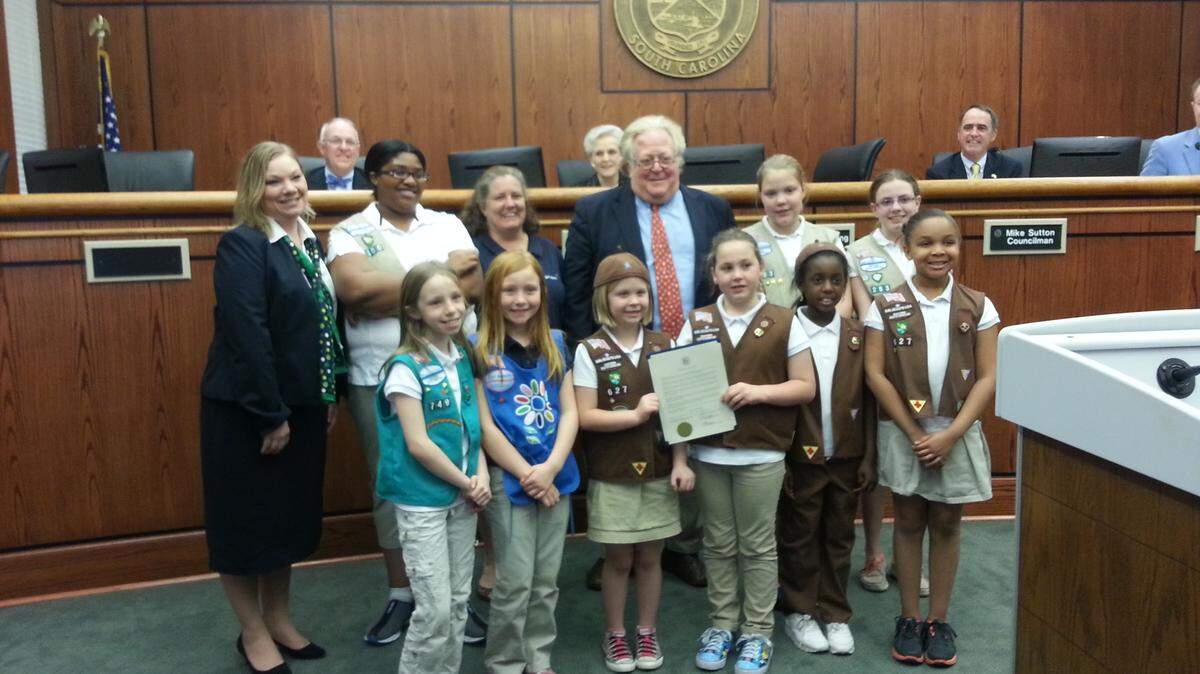 Beaufort Girl Scouts were on hand at the city's March 11, 2014, meeting to receive a proclamation that March 9-15, 2014, is Girl Scout Week.