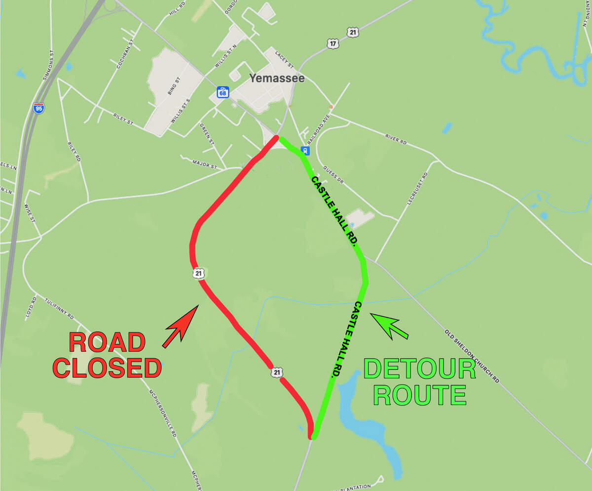 Motorist are asked to take Castle Hall Road and to avoid Highway 21. Provided