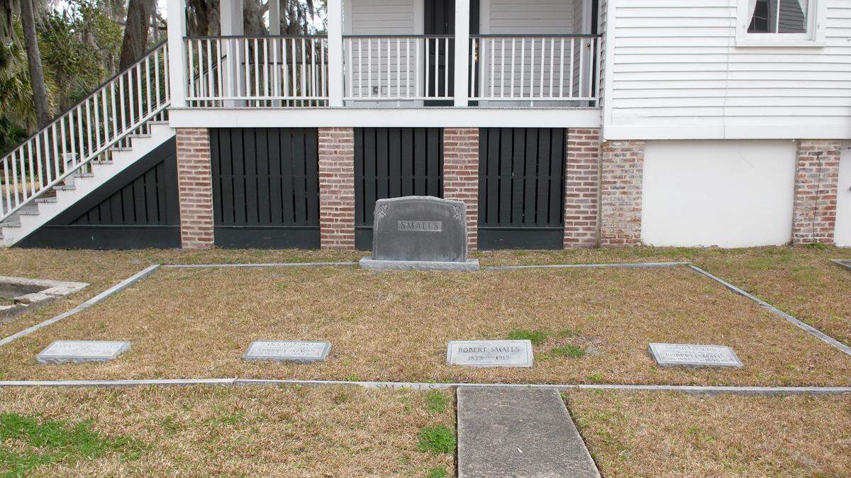 Robert Smalls' grave marker, second from right, is located in this family plot in the graveyard at Tabernacle Baptist, Church, 907 Craven Street in Beaufort. 