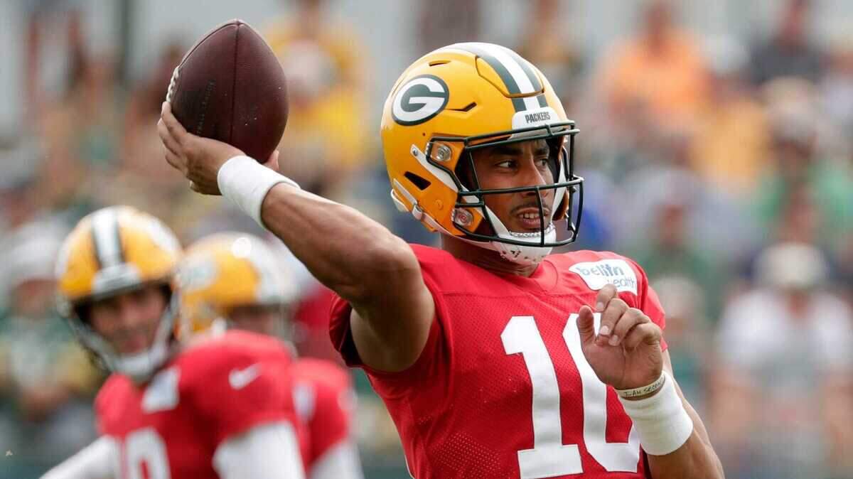 Green Bay Packers quarterback Jordan Love (10) during training camp on Aug. 1, 2023, in Ashwaubenon, Wis.