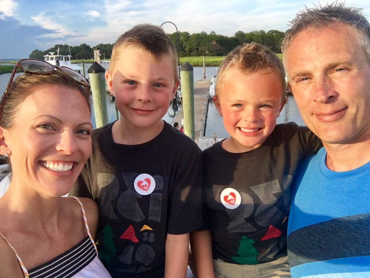 Ashley Nickelson poses with sons Dean and Brooks, and husband Nick, on Saturday, Aug. 19, 2018, on Hilton Head Island, S.C.