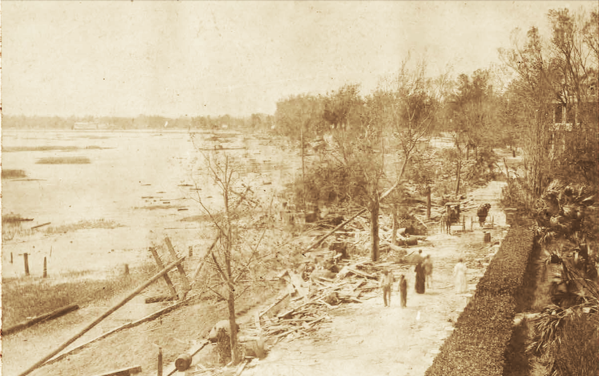 Photograph of hurricane damage on Bay Street in Beaufort, S.C., August 1893.