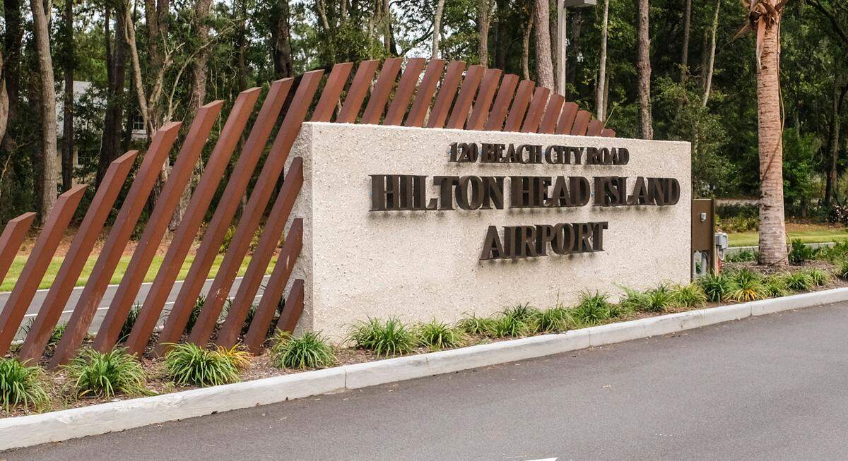 The entrance to the Hilton Head Island Airport, as photographed in November, 2020, located on Beach City Road on Hilton Head.