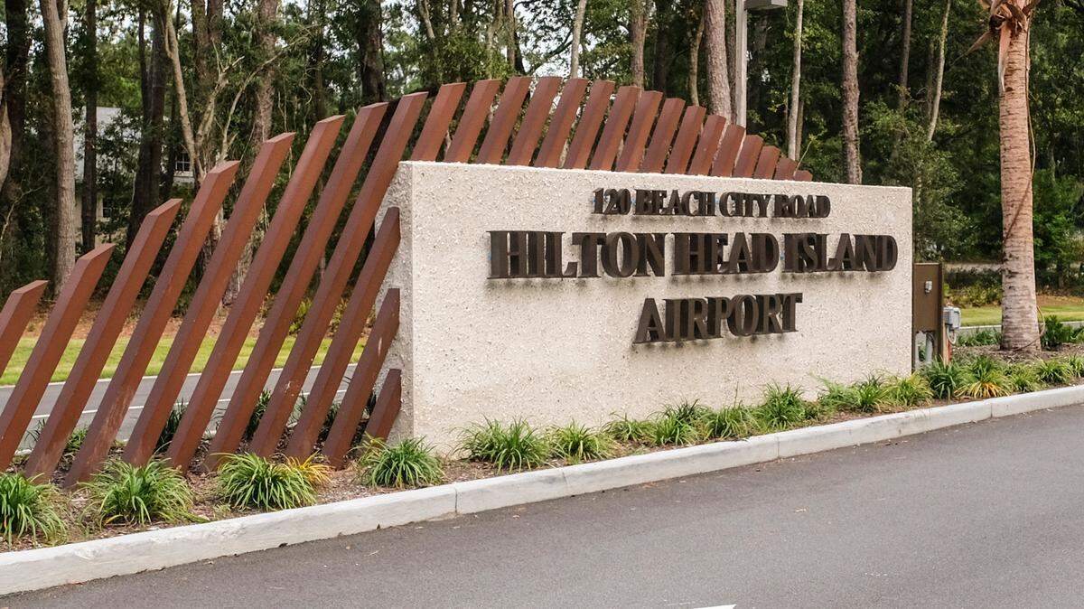 The entrance to the Hilton Head Island Airport, as photographed in November, 2020, located on Beach City Road on Hilton Head.