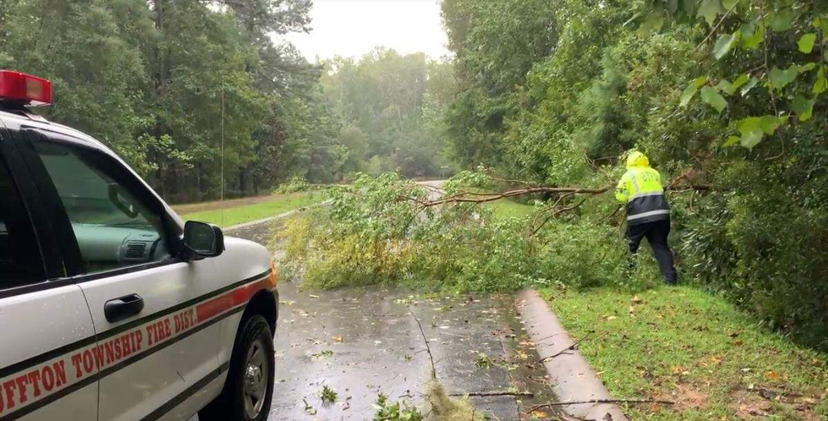 A tree blocking a lane in the Hampton Lake neighborhood in Bluffton. It was cleared shortly after being discovered Thursday morning during Hurricane Dorian.