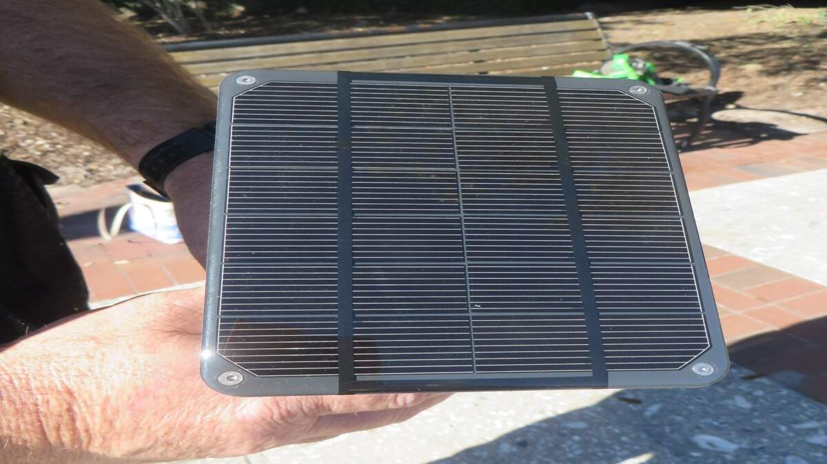 A tidal gauge powered by a solar panel, shown here, was installed in November 2021 at Henry C. Chambers Waterfront Park in Beaufort.