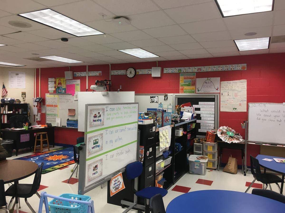A classroom at Bluffton Elementary School is divided up so that multiple teachers can use the space at once, including for special education, ESOL and occupational therapy.