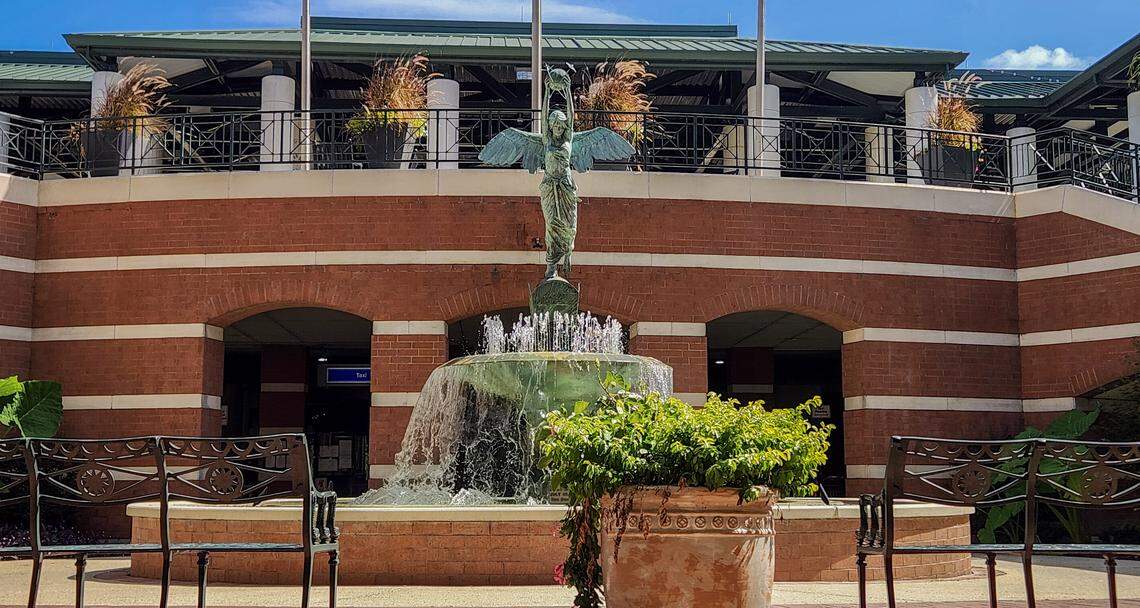 The “Flight Fountain” outside the entrance to the Savannah/Hilton Head International Airport as photographed on Oct. 2, 2025.