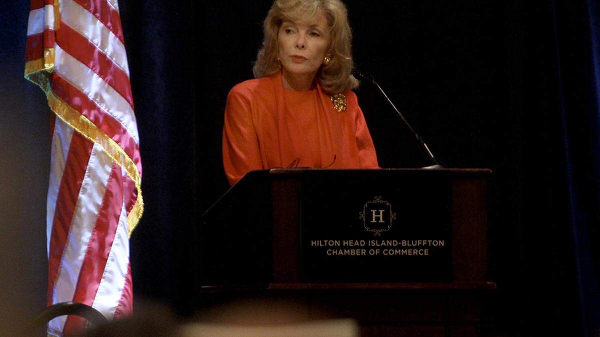 S.C. Business Leader Darla Moore speaks to the audience about the importance of business and the role that the Lowcountry plays in the S.C. economy during the Hilton Head Island-Bluffton Chamber of Commerce State of the Region Breakfast at the Westin Hilton Head Island Resort & Spa on Hilton Head Island on Wednesday morning.