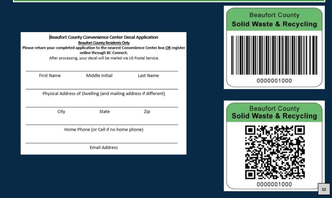 An example of what the new decals and decal application for Beaufort County’s convenience centers may look like.