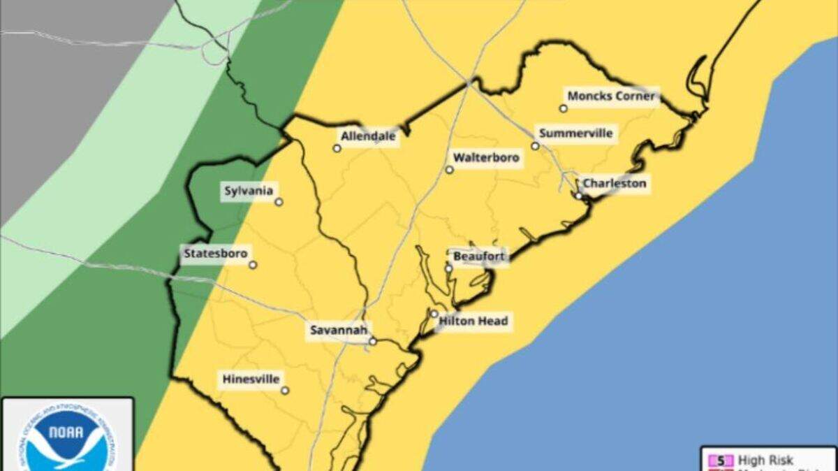 Severe weather outlook map for South Carolina on Wednesday, April 3, 2024.