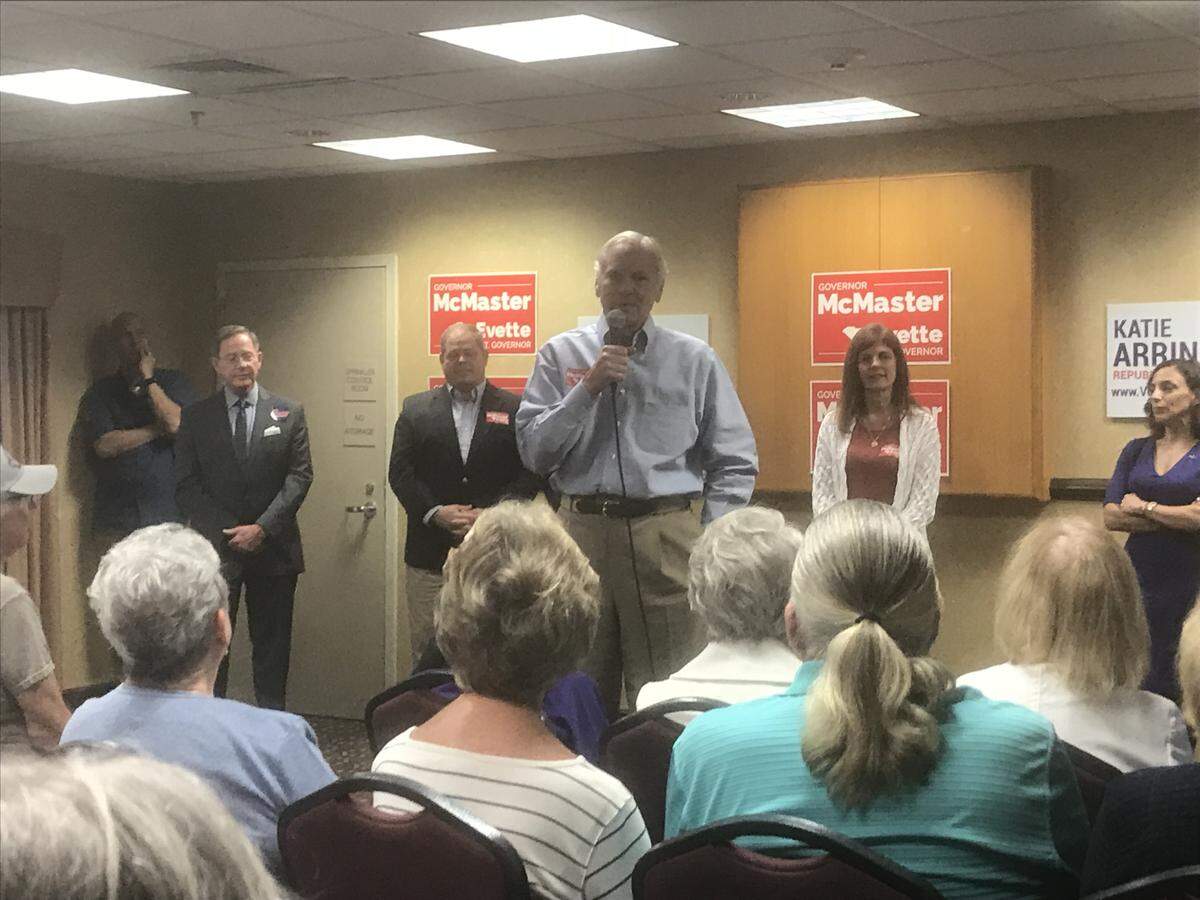 S.C. Gov. Henry McMaster speaks at a campaign stop Thursday, Nov. 1, 2018, in Bluffton, S.C. The stop was the first of four that day that took him up the South Carolina coast, through the Lowcountry to the Pee Dee.