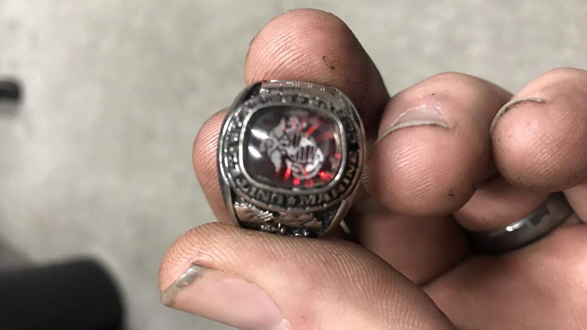 Wesley Jordan, a tire-care manager at Love’s Travel Stop in Dillon, S.C., posted this picture on Facebook on Jan. 25 in an attempt to find the owner of the Marine Corps ring that turned up at his gas station a couple of weeks ago. The post went viral.