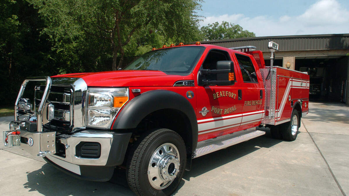 One of the new pumper trucks purchased by the Beaufort Fire Department awaits a call to duty Friday at the Fire Station on Ribaut Road. 