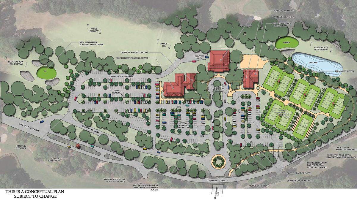 Heritage Golf Group hopes to use proceeds from the sale of its Port Royal Plantation tennis facilities to fund a major overhaul of the community's clubhouse on Coggins Point Road. The new clubhouse would include an office expansion, new fitness center and nine new tennis courts.