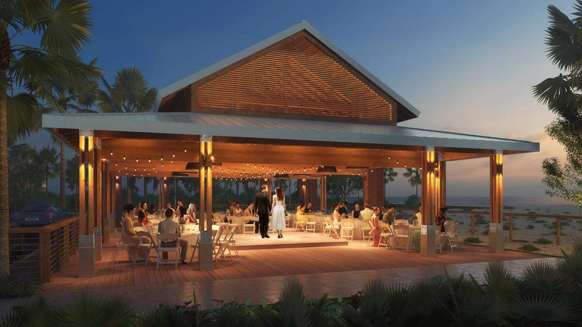 A projection of what the resort wedding venue will look like, with the entrance to Coligny Beach Park directly behind it and Coligny Beach to the right.