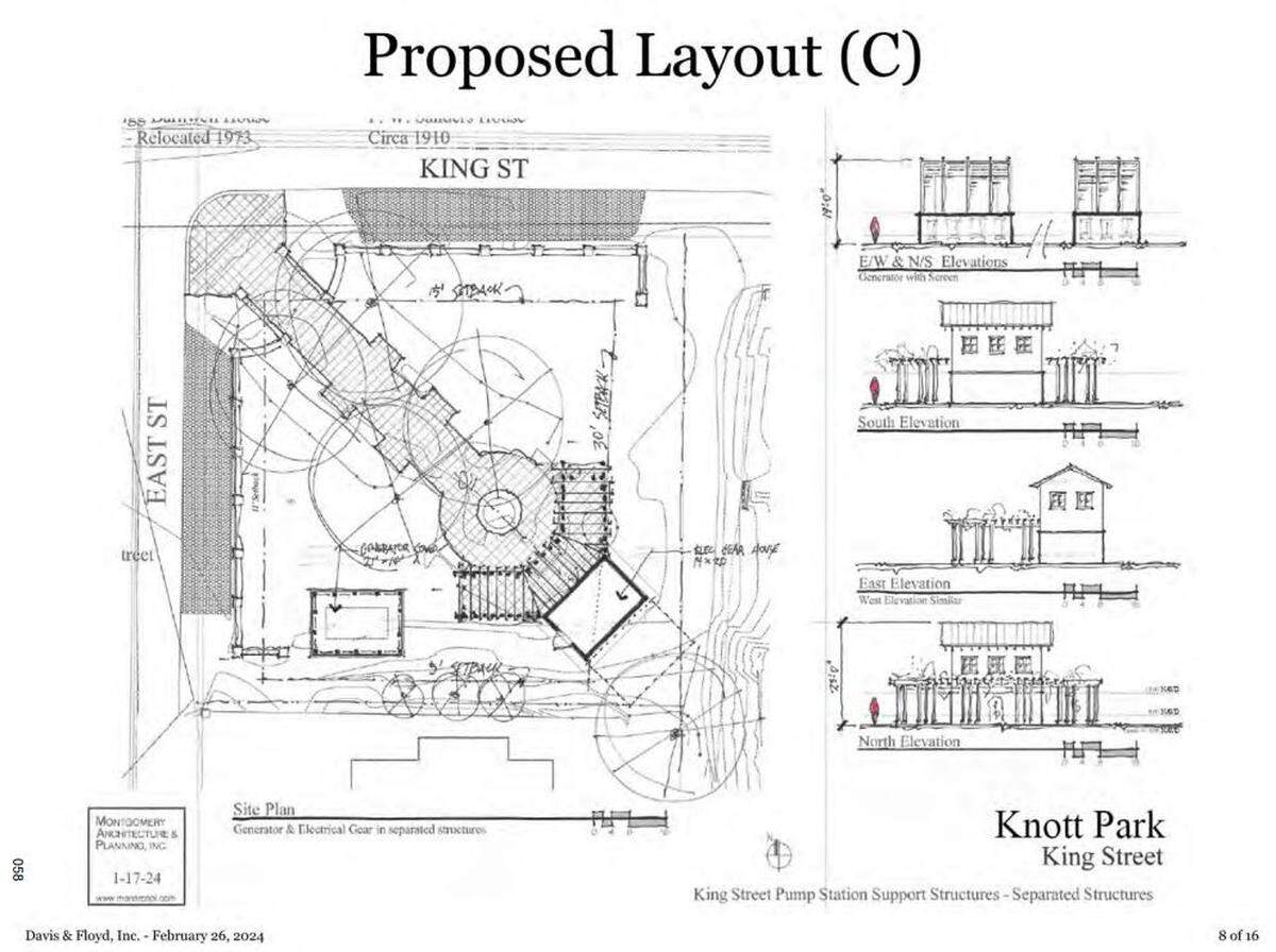 One of the layout options for a proposed pump system that Davis and Floyd engineers say would reduce future flooding events in The Point, a historic neighborhood in Beaufort, South Carolina.