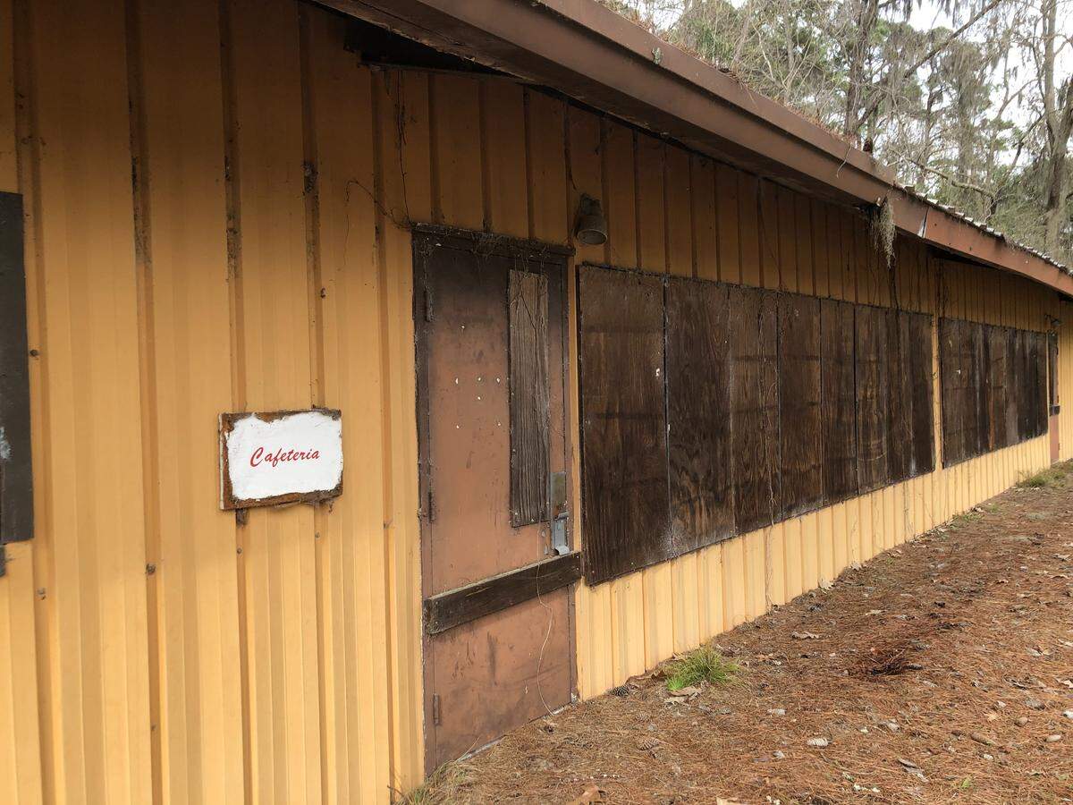 The abandoned cafeteria at the Camp St. Mary property near the Okatie River.