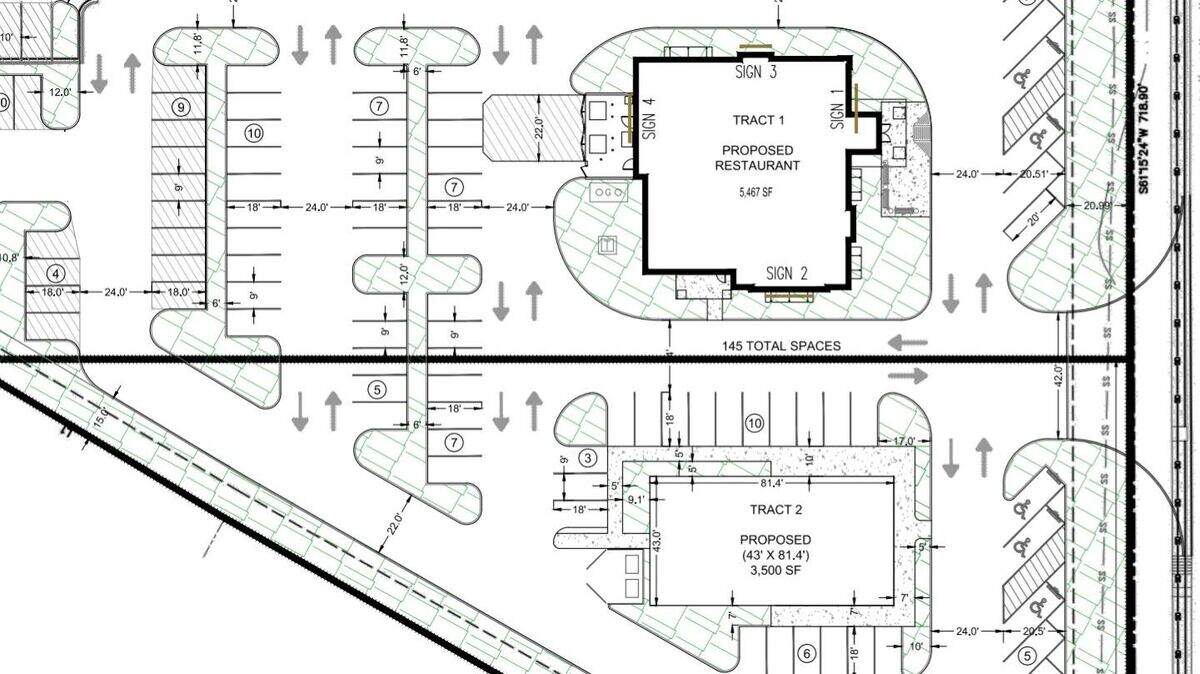 A site plan submitted to the city of Beaufort shows a proposed LongHorn Steakhouse and Aspen Dental office at 188 Robert Smalls Parkway.