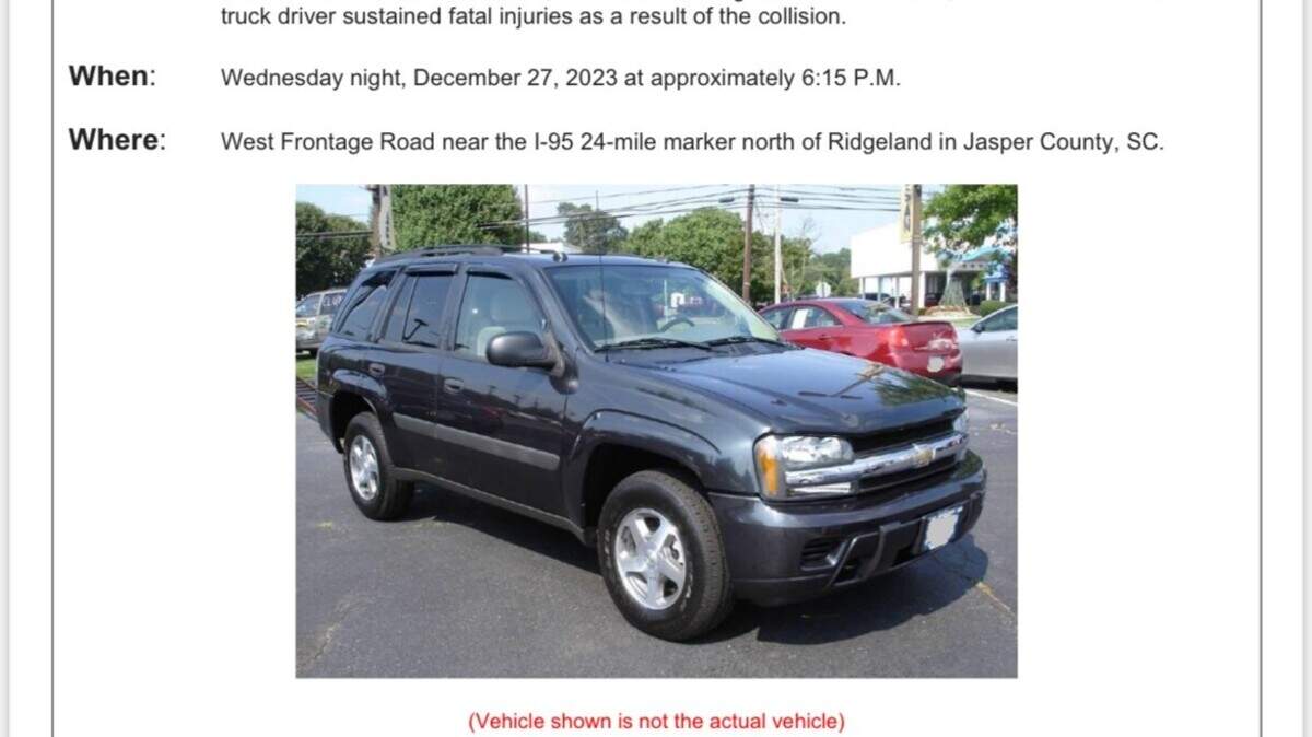 A flyer released by South Carolina Highway Patrol shows the type of vehicle suspected in be involved in the fatal hit-and-run