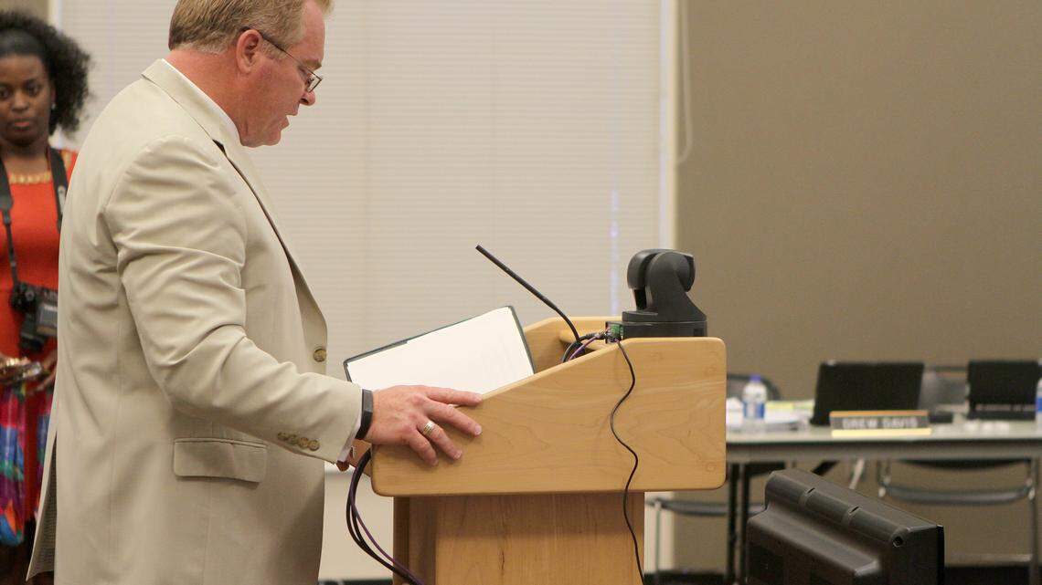 Beaufort County School District Superintendent Jeff Moss speaks to the school board during their meeting on Sept. 15, 2015, at the Bluffton Library in Bluffton.