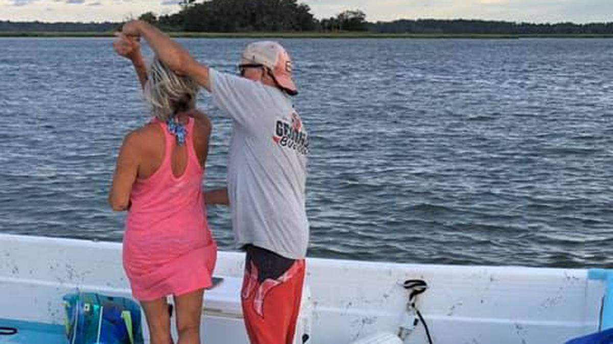 Rufus and Barbara Anne Weaver dancing to Boz Scaggs on his 24-foot Carolina Skiff at the May River sandbar. When this picture appeared on Facebook, Rufus wrote: “Always said my boat is a dance floor.”