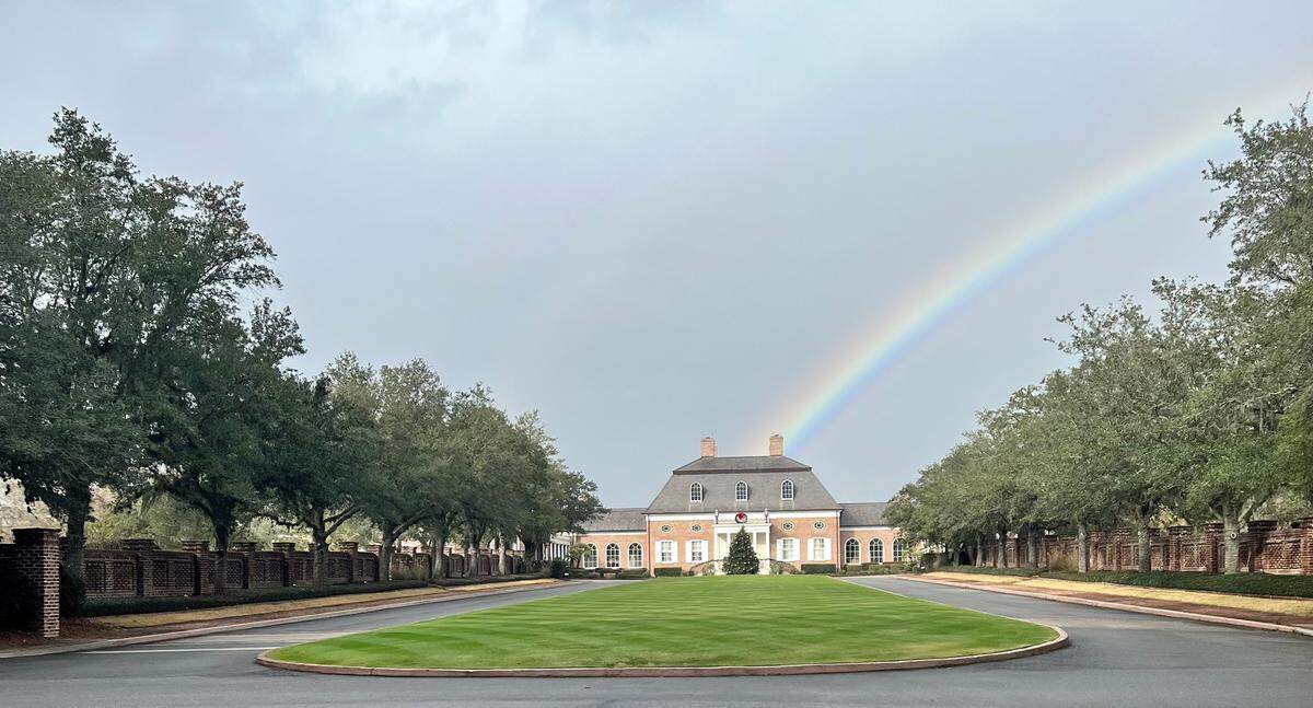 A rainbow over Berkeley Hall, the Berkeley Hall Club is a gated golf community in Bluffton.