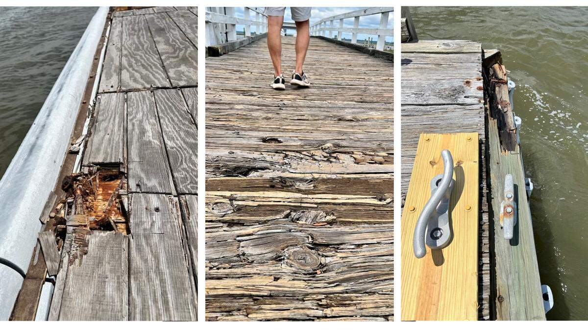 In these undated, submitted photos from a Daufuskie Island resident, missing, repaired or broken cleats and warped decking are evident at the Melrose Boat Landing on Daufuskie Island.