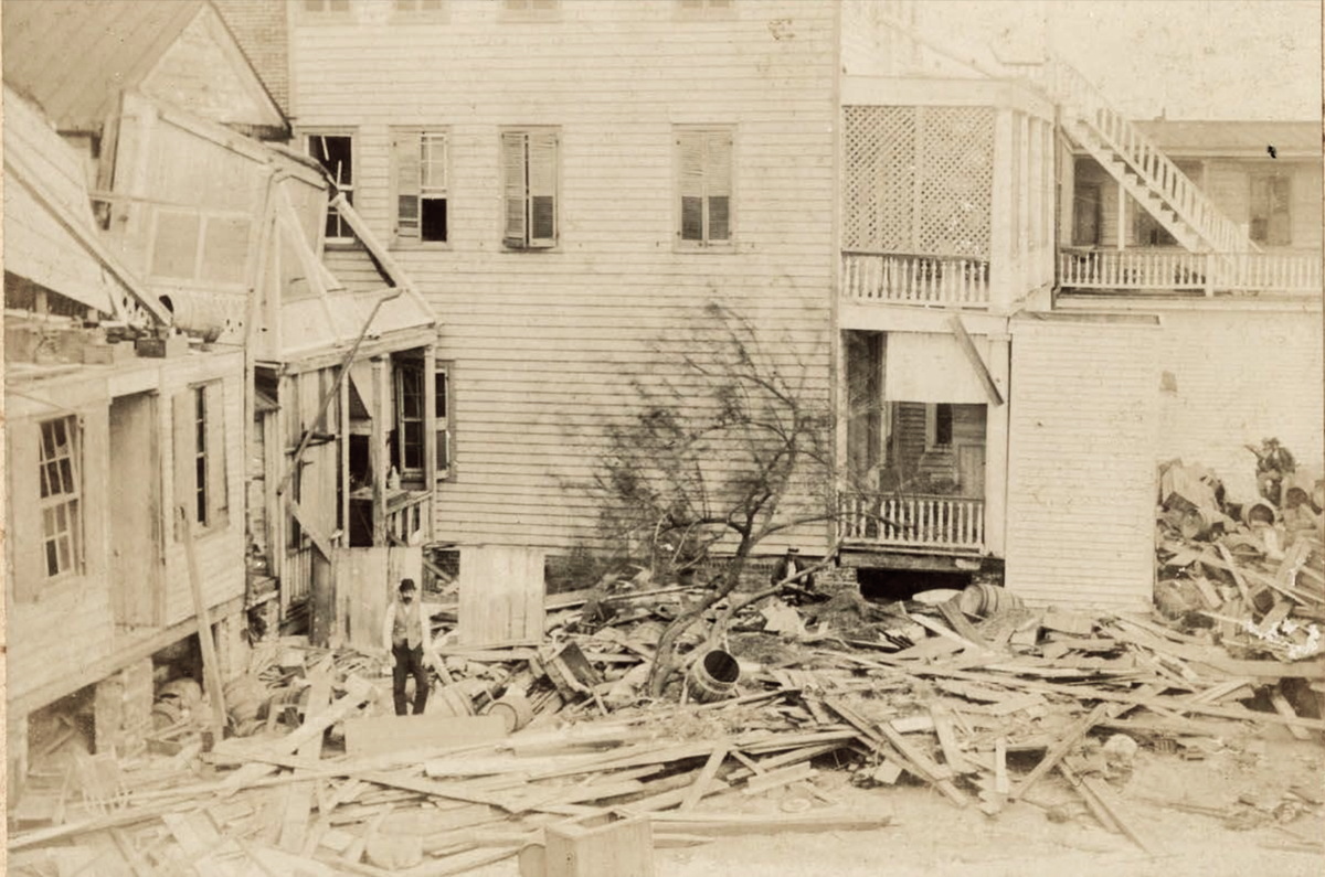 Photograph of hurricane damage in Beaufort, S.C., August 1893.