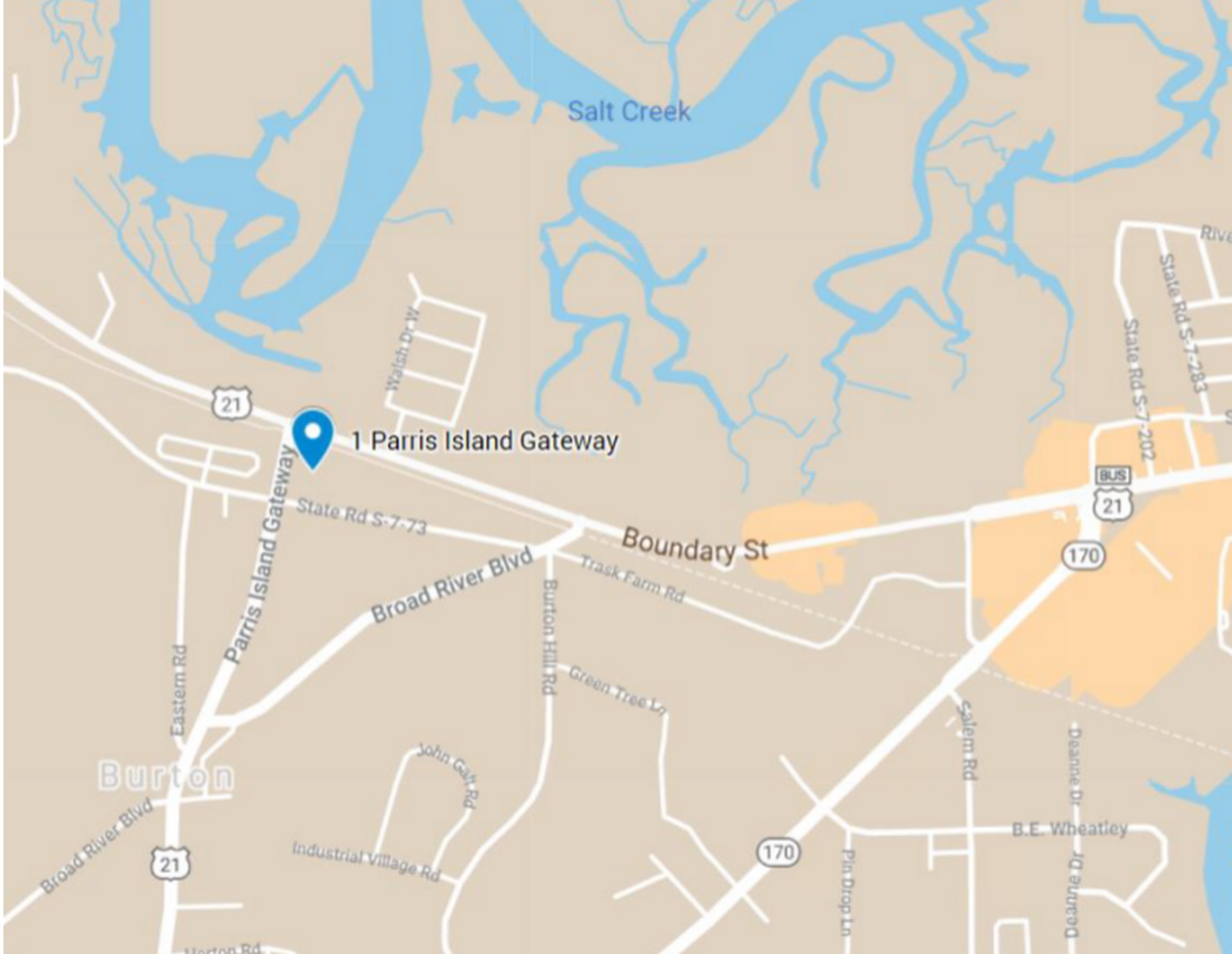 The proposed location of ExtraSpace Storage at the intersection of Boundary Street and Parris Island Gateway.