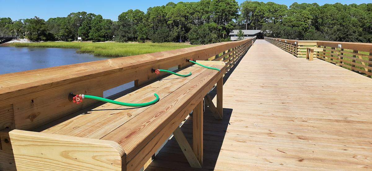 Water is supplied to fish cleaning stations at the upgraded pier at Hunting Island State Park.