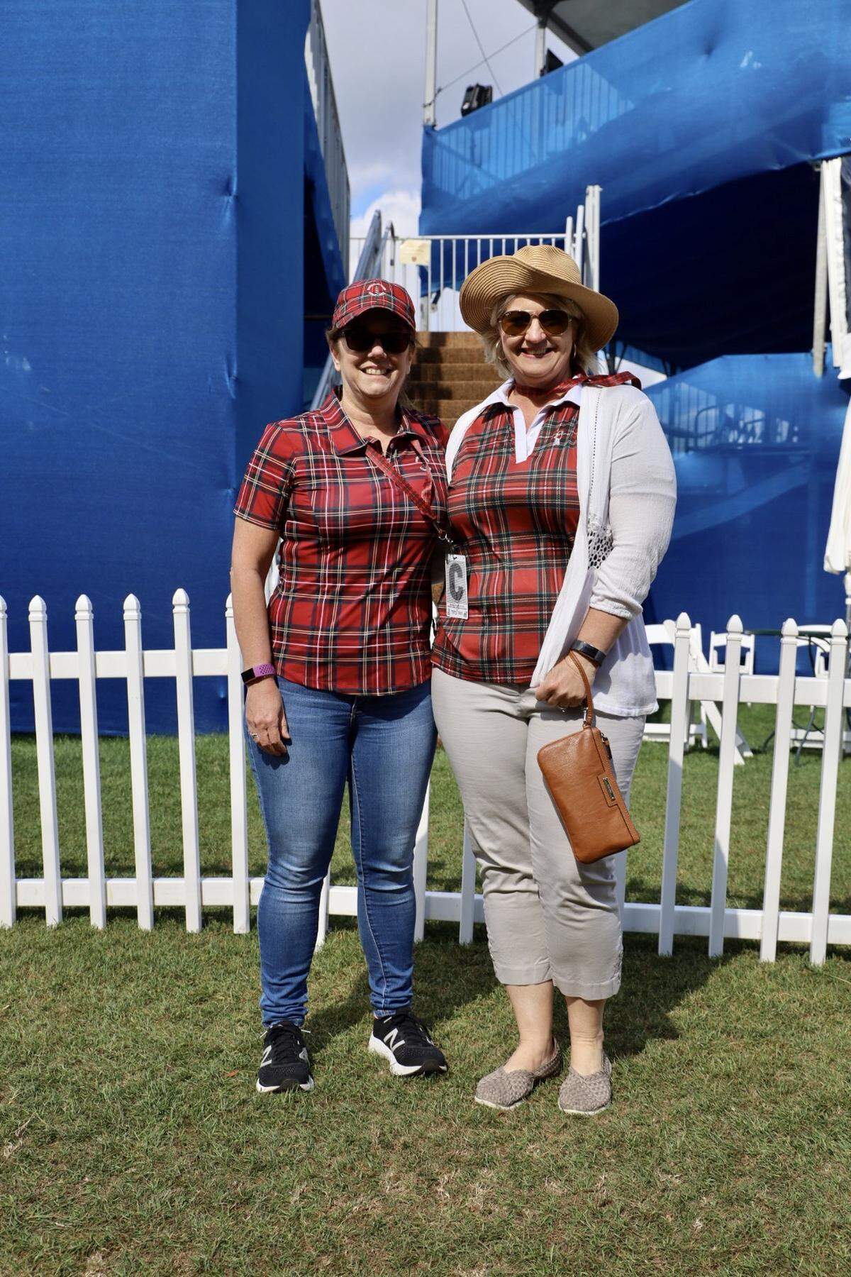 Jana Boggus, left, and Sonya McDonald came prepared for Plaid Saturday as both wore matching plaid tops. They said they are also looking forward to dressing up for Easter Sunday. Sonya’s white cardigan made layering up for today’s chillier weather easy.