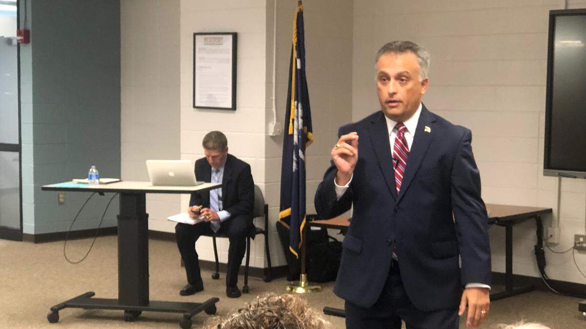 Frank Rodriguez, regional superintendent of the School District of Palm Beach County in Florida and a finalist for the superintendent position in Beaufort County, speaks Saturday at a public forum in Beaufort.
