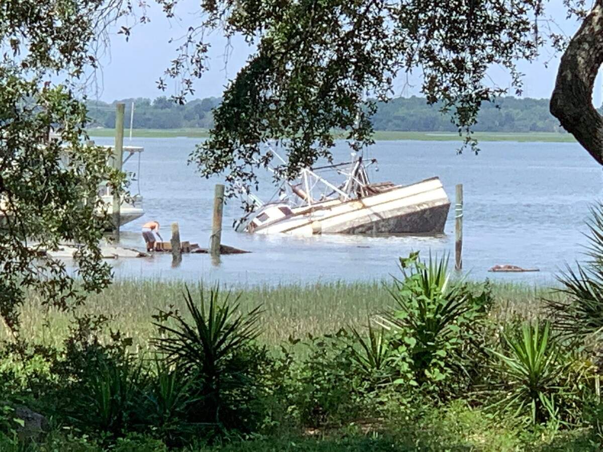 A boat sinking in Skull Creek on Hilton Head Island, as seen on May 29.